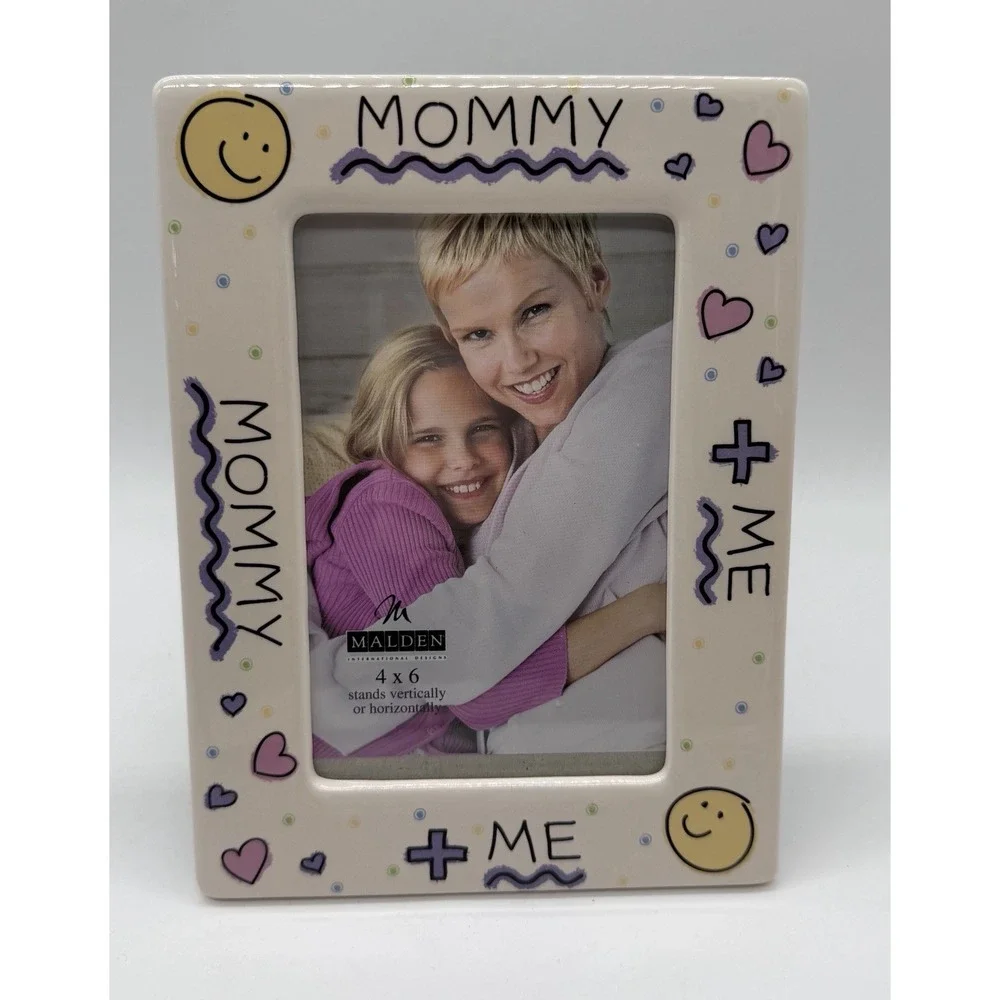 Malden Mommy + Me 4x6 Ceramic Picture Frame Pink Purple Hearts NIB Gift